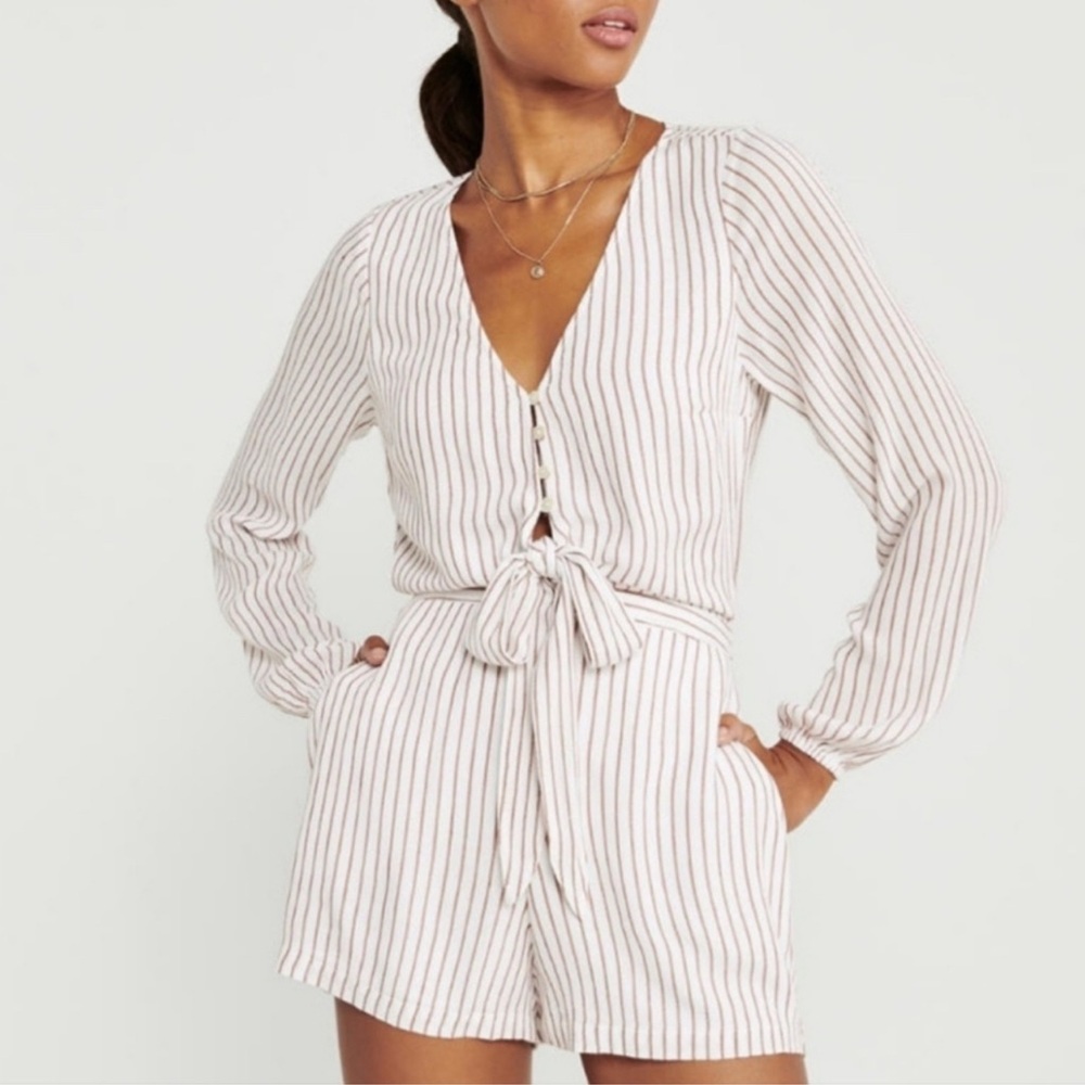 Abercrombie and Fitch Striped Romper - Cream and Brown